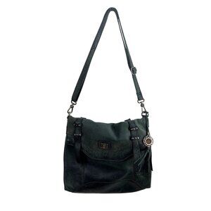The Sak Gray Leather Shoulder Bag With Adjustable Strap & Charm Pendant
